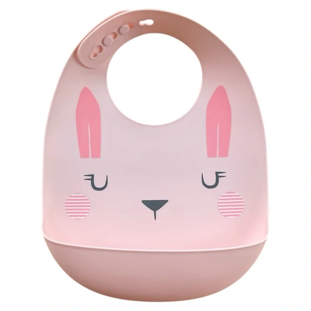 CLOUD ISLAND Pink Bunny and Rainbow Silicone Bib Set